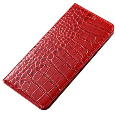 Imagem de LTLMYDAM Capa de couro genuíno para Xiaomi 17 Pro Max/17 Pro/17, carteira com textura de crocodilo, capa de telefone flip feita à mão, capa de proteção suave, vermelha, 17 Pro