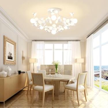 Imagem de Luminária de teto retrô para quarto, soquete E27, bola de cristal, lustre Sputnik de metal com design de fogos de artifício e dente-de-leão, pétalas brancas medievais, iluminação criativa pa