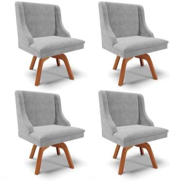 Imagem de Kit 04 Cadeiras Suede Cinza Giratória De Madeira - DROSSI