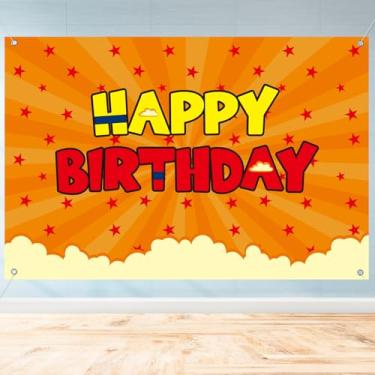 Imagem de Decorações Festa Aniversário Tema Anime, 152x100cm Estrelas Amarelas e Vermelhas Painel Happy Birthday Banner Fotográfico Tema Cartoon para Meninos Crianças Materiais Festas
