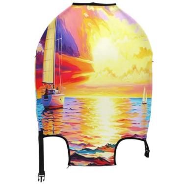 Imagem de Joisal Capa protetora de bagagem, veleiro brilhante, pôr do sol, estampa lavável, presentes de viagem, manga de bagagem, Pôr do sol do mar em veleiro brilhante, M, Fits 22-24 Inch Case, Capa de mala