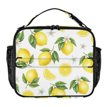 Imagem de Joisal Lancheira branca com limões amarelos em aquarela para mulheres, lancheira personalizada para meninas, crianças, homens, lancheira para trabalho, rosa, divertida bolsa térmica para meninos