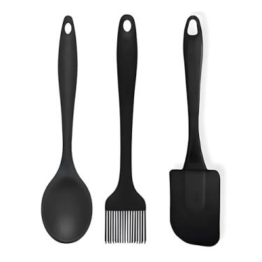 Imagem de Kit 3 Utensílios de Cozinha Premium - Colher, Pincel e Espátula Em Silicone Ideal Para Confeitaria, Bolos, Sobremesas e Culinária Profissional