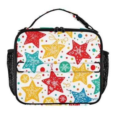 Imagem de Lancheira natalina estrelas vermelhas coloridas para mulheres meninas lancheira com alça de ombro masculina crianças lancheira para trabalho escola animal floral bolsa térmica