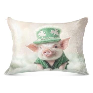 Imagem de Capa de travesseiro de flanela grande verde desenho animado São Patrício leitão com zíper longo para travesseiro padrão Queen King Capas de travesseiro de corpo de cama, tamanho do corpo, 53 cm x 137