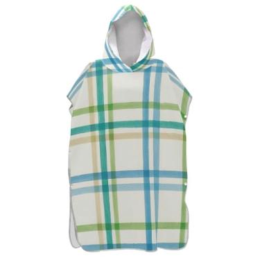 Imagem de TSENQUE Roupão de mudança xadrez azul verde branco para adultos poncho de surfe toalha de banho com capuz reutilizável masculino poncho com capuz
