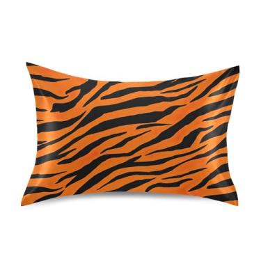 Imagem de Fronhas refrescantes legais com estampa animal King Queen Standard Pillows Slips Satin Bed Pillow Cases for Hair Queen Size 76.2 cm x 50.8 cm Tiger Stripe Bold Black Orange