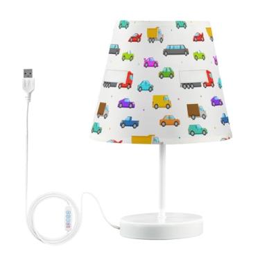 Imagem de Joisal Candeeiros de mesa coloridos para veículos com abajur de linho para escritório, luminária de mesa com porta USB