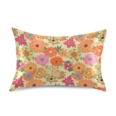 Imagem de Fronhas refrescantes fofas personalizadas padrão king queen almofadas de cetim para cama de casa sofá tamanho queen 76.2 cm x 50.8 cm colorido vintage flores laranja
