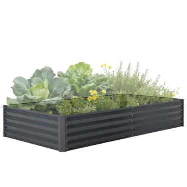 Imagem de Kit de cama de jardim galvanizado, canteiros elevados grandes resistentes à corrosão para vegetais e flores, canteiros elevados de metal resistente ao ar livre com estrutura reforçada e fácil montagem