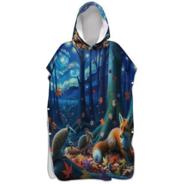 Imagem de Joisal Poncho de surfe trocador de roupão para praia Adul moletom toalha floral plus size masculino poncho com capuz fofo raposa esquilo noite estrelada