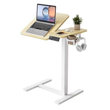 Imagem de YIHAYO Mesa de cabeceira ajustável com rodas, mesa elétrica móvel de 71 x 40 cm, mesa de laptop, mesas móveis para cama hospitalar, uso doméstico, natural