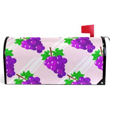 Imagem de TSENQUE Capas magnéticas decorativas para caixa de correio com desenho animado uvas roxas de vinil rosa envoltórios de caixa de correio de inverno decorações de caixa de correio para casa de fazenda