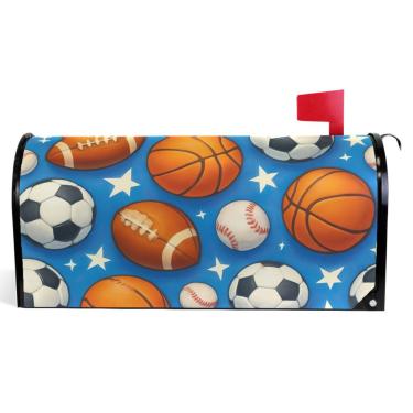 Imagem de TSENQUE Capas de caixa de correio magnéticas decorativas outono caixa de correio vinil bolas de futebol bonito bolas de basquete azul feriado à prova de intempéries caixa de correio decoração tamanho