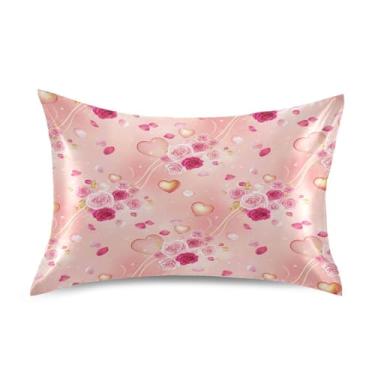 Imagem de Blueangle Fronha de cetim refrescante para cabelo e pele, fronha rosa dos namorados, tamanho padrão 51 x 66 cm com fecho de envelope (878)