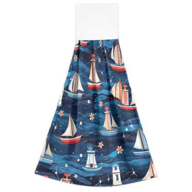 Imagem de Joitme Toalhas de mão de outono com laço para pendurar, veleiros marítimos, conjunto de 2 toalhas de forno azul, decoração de cozinha moderna ultra absorvente, 46 x 35 cm