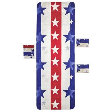 Imagem de Classic Americana Red Blue Star Chaise Lounge Cadeira Toalhas de Praia Piscina Toalha de Cadeira com Bolsos Linda Espreguiçadeira 203 x 76 cm