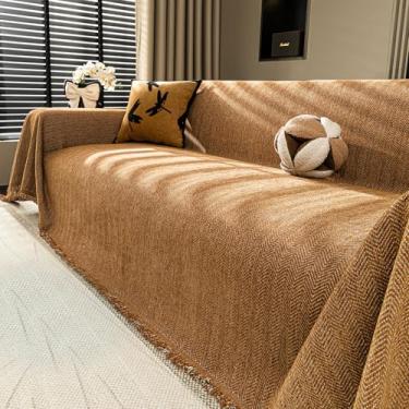 Imagem de Nobildonna Capa de sofá de chenille lavável para animais de estimação, capa de sofá com borla, protetor de móveis para sala de estar, marrom argila 180 x 381 cm