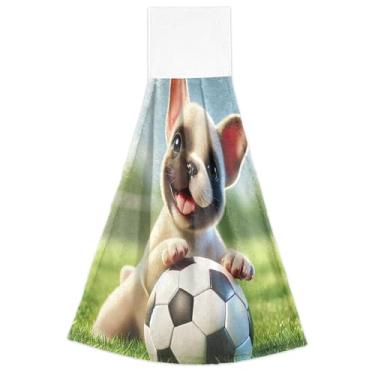 Imagem de Joitme Bulldog Puppy Cachorro Futebol Cachorro Outono Toalhas de Cozinha Forno Toalhas de Ponta dos Dedos Macio Absorvente Bonito Conjunto de 2, 18,2 x 14 Polegadas