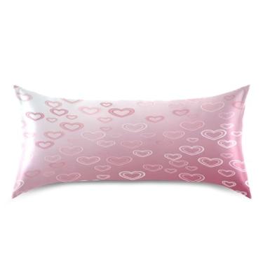 Imagem de Wassud Fronha de cetim de coração rosa gradiente para cabelo e pele fronhas de seda lisa king size respiráveis com fecho de envelope