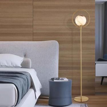 Imagem de Luminária de chão minimalista nórdica com cúpula de vidro em formato de planeta, luminária vertical decorativa para sala de estar, luminária de leitura alta, luminária de chão com haste em m