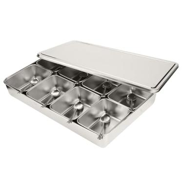 Imagem de GLOGLOW Caixa de Tempero de Aço Inoxidável de 8 Grades Com Colher e Tampa, Organizador Multiuso para Geladeira, Armazenamento Seguro de Condimentos, Lanches, Produtos Secos, Armazenamento de Cozinha