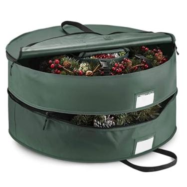 Imagem de CYTJHMD Recipiente de armazenamento de guirlandas, bolsa de armazenamento de guirlanda de Natal de camada dupla com material Oxford 600D durável e alça reforçada para Natal, verde, 76 cm