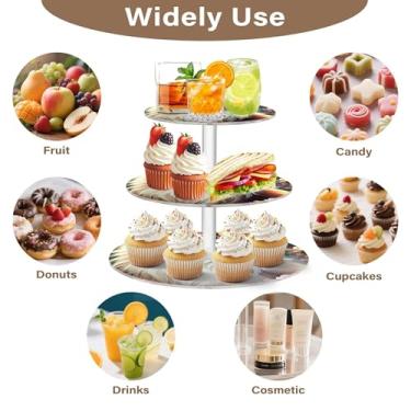 Imagem de Lindo gato marrom floral 3 camadas suporte para cupcake chá festa copo acrílico bolo torre exibição sobremesa decoração cupcakes suporte comida aniversário deserto