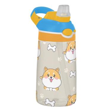 Imagem de Garrafa de água de 473 ml para crianças, reutilizável, 473 ml, garrafa de água de plástico Tritan com canudo à prova de vazamento, copo infantil portátil, alça de transporte, lindos cães Shiba Inu