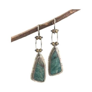 Imagem de Pedra turquesa assimetria oscila brincos para mulheres, jóias ciganas 