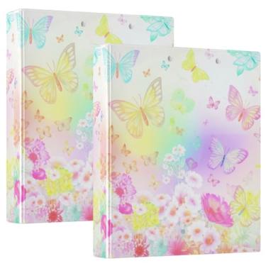 Imagem de Fichários personalizados de borboletas coloridas com 3 anéis de 3 cm comporta 200 folhas, fichário redondo, 31,5 x 27 x 6 cm, pacote com 2