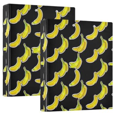 Imagem de Fichários personalizados amarelo banana preto 3,8 cm, 3 anéis, 200 folhas, fichário de receita de anel redondo, 31,5 x 27 x 6 cm, pacote com 2