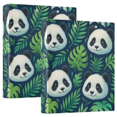 Imagem de Fichários personalizados com 3 anéis de folhas tropicais verdes panda fofas de 3 cm comporta 200 folhas, caderno, impressão, anel, planificador, 31,5 x 27 x 6 cm, 1 pacote