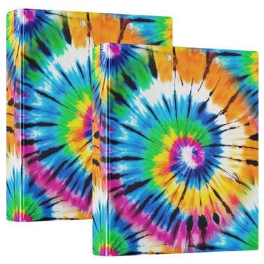 Imagem de Fichário Tie Dye espiral de 3 anéis de 3 polegadas comporta 200 folhas, fichário fofo para prancheta, anel redondo, 31,5 x 27 x 6 cm, pacote com 2