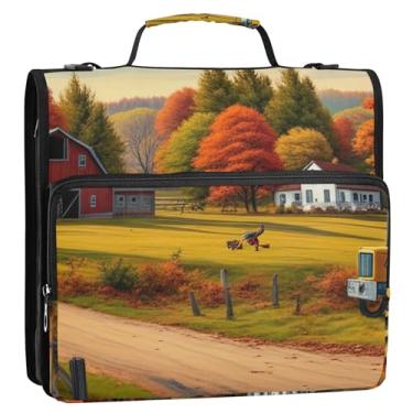 Imagem de Pasta organizadora vintage de outono com 3 anéis de 3 argolas para fichário resistente com zíper, bolsa escolar com alça de ombro, portfólio e estojo para pasta de anel