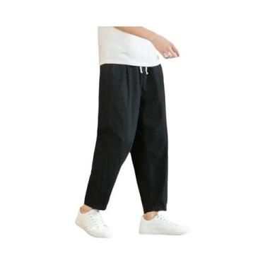 Imagem de Calças Casuais Masculinas De Algodão E Linho Respiráveis Soltas Retas 