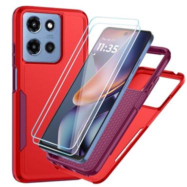 Imagem de Suncasetor Capa para Motorola Moto-G-2025/Moto-G-2026/Moto-G-Play-2026 com protetor de tela HD, proteção resistente contra quedas, capa de celular para Moto G 5G 2025/Moto G 5G 2026 (vermelho/rosa)