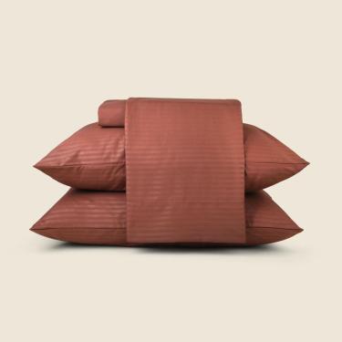 Imagem de Jogo de Cama Stripes Microfibra Marrom - A\CASA Jogo de Cama Stripes Microfibra Marrom King - A\CASA