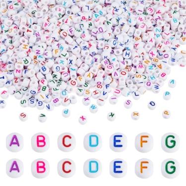 Imagem de Magibeads 1140 peças de contas brancas de acrílico 6 x 5 mm contas europeias com furo grande colorido aleatório alfabeto pequeno inicial Kandi contas para artesanato, pulseiras da amizade, chaveiro