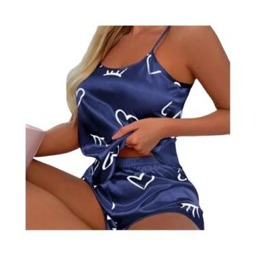 Imagem de Conjunto De Pijama Feminino Em Seda Gelada Com Camisola E Shorts L XL 