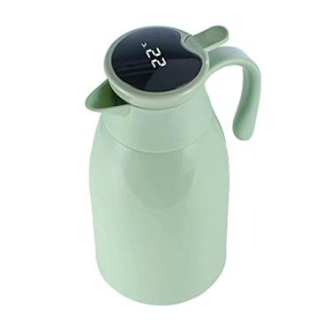 Imagem de Garrafa de chaleira de isolamento inteligente de 1L para casa, hotel, forro de vidro de grande capacidade, cafeteira, exibição de temperatura, garrafa de água (cor: verde)