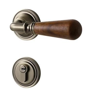 Imagem de Fechadura de porta de madeira retrô preta nogueira maçaneta interna silenciosa magnética dividida (fechadura magnética)