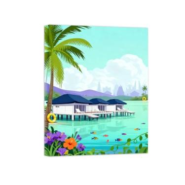 Imagem de Pôster paisagem - Maldivas - Impressões em Tela - Imagem Natureza Moderna para Sala de Estar Decoração 40x50cm Tela Embrulhada