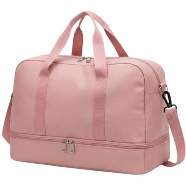 Imagem de Mala de Mao Compacta de Viagem Feminina Funcional com Alca Transversal Bolsa de Viagem em Nylon Resistente com Bolso para Sapatos Ajustavel Leve e Versatil Ideal e Uso Diario (Rosa)