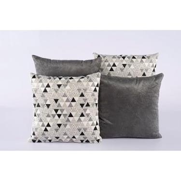 Imagem de Kit 4 Almofadas Decorativas Mosaico Cheias 42x42 em Suede e Jacquard com Zíper para Sofá Sala(Cinza)