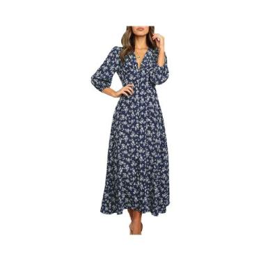 Imagem de Vestido Maxi Floral Boêmio De Manga Longa Para Mulheres, Vestido Casua