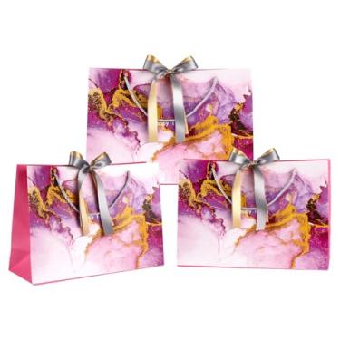 Imagem de DONQE Sacos de presente de papel com alças e fita de laço, 3 peças de 36 x 24 × 24 x 11 cm, sacolas reutilizáveis de lembrancinhas de festa para aniversário, Natal e casamento