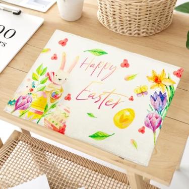 Imagem de RGHSZ Jogo americano Happy Easter Coelhinho da Páscoa, jogo americano de coelho, conjunto de 4, tapete de jantar em aquarela para cozinha, sala de jantar, decoração de mesa temática de férias de