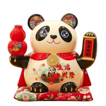 Imagem de FENNYYAR Cabaça vermelha de mão chinesa de cerâmica, panda de mão, envia pequeno gato branco, 26 cm, 26 cm, decoração de mesa de loja de abertura