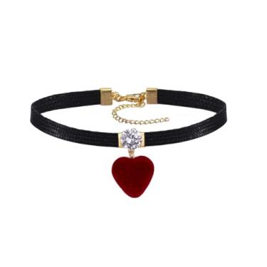 Imagem de Dtja Colar gargantilha de couro preto vintage com coração vermelho para mulheres, pingentes vitorianos góticos, corrente fina, ajustável, acessórios de vestido de feriado punk, anos 80, 90, cosplay